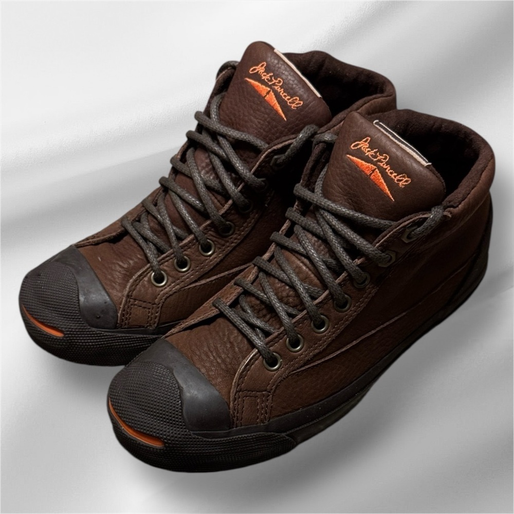 NWOT Converse Jack Purcell Brown High-Top Leather Sneakers Men’s 6, Women’s 7.5